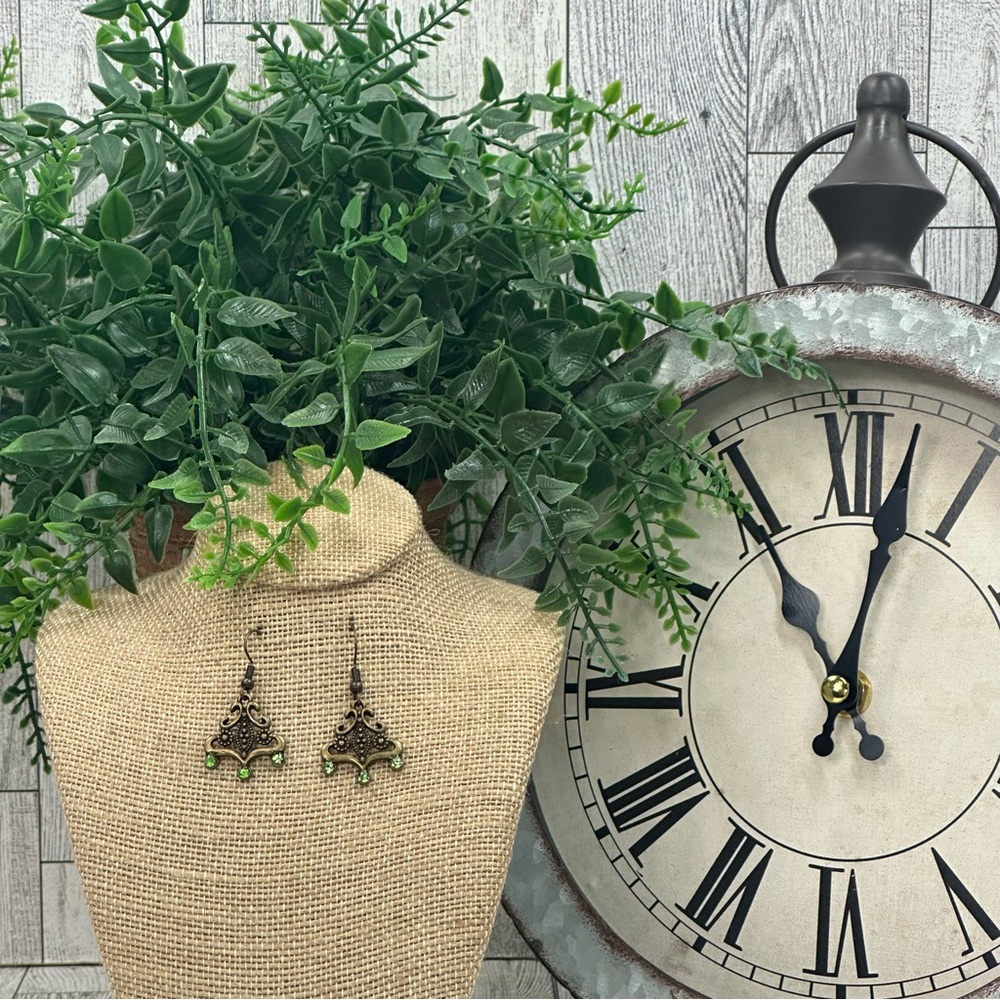 UP SCALE TIME - Light Peridot Green Faceted Resined Crystal Dangle Earrings